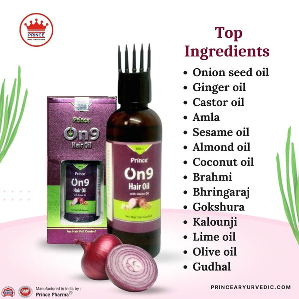 Prince Pharma On9 Onion Hair Oil | Best Ayurvedic Herbal Onion Oil for extra Long and Strong Hair